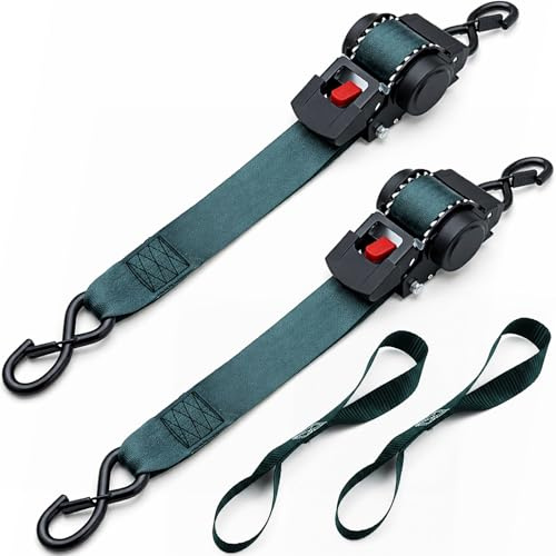 2 Pack Automatik Spanngurt - 3.5 m Retractable Ratchet Strap, für Motorräder, Boote, Atvs, Utvs, Tragfähigkeit 680 kg