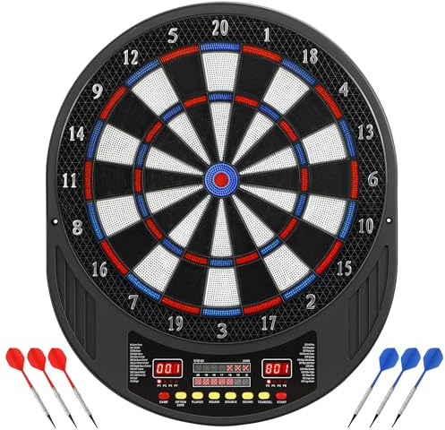 SPORTNOW - Diana electrónica de punta suave con doble pantalla LED, 6 dardos, 24 puntas de repuesto, 33 juegos, 202 variantes, para 8 jugadores