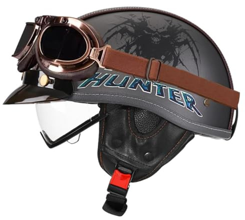 Mezzo Caschi Motociclista Retrò Caschi Moto Jet E Demi-Jet Con Occhiali Mezzo Casco Scodella Portatile ECEDOT Omologato Scooter Casco Ciclomotore Per Uomo Donna 10,L:59-60CM