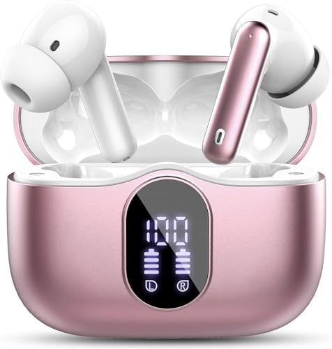 Bluetooth Kopfhörer, Kopfhörer Kabellos Bluetooth 5.4 mit App Sport In Ear Kopfhörer, Wireless Earbuds 40 Std Spielzeit, LED Ladecase, ENC Mic, Tiefer Bass Ohrhörer für IOS/Android (Rosé Glod)