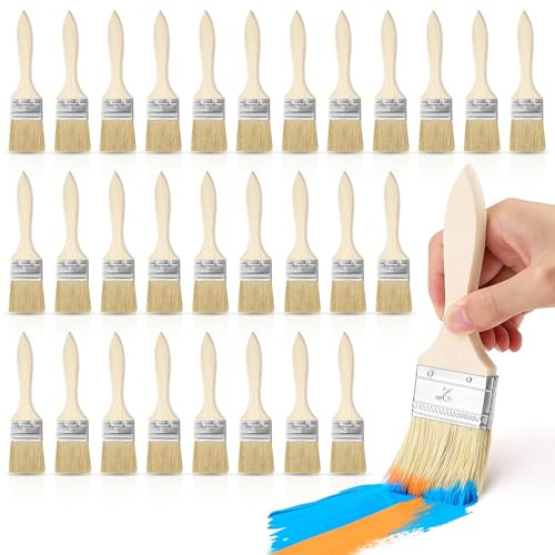 30 stycken 50 mm penslar målarborstset, WideSmart platt pensel lasyr trä, platt pensel, penselset med trähandtagsborste, glansborstset för färger, lack, betning, lim