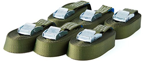Sandax 6X Spanngurte mit Klemmschloss im Set, 4m lang, 25mm breit, Oliv-grün, Zurrgurte mit Klemmverschluss kurz, belastbar bis 250kg, DIN EN 12195-2, Einteilige Befestigungsgurte Klemmschlossgurte