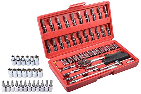 KATUR Juego de dados de accionamiento métrico de 1/4 de pulgada, kit de herramientas combinadas de llave de trinquete de enchufe de accionamiento para caja de herramientas de reparación de automóviles