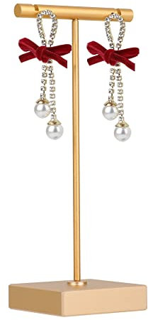 GemeShou Metal earring holder for girls, Gold T Bar Earring Display for selling, small Jewelry Stand for shows, Mini Jewelry Props for Photography【Gold-Square Base Height 13cm】