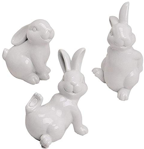 matches21 Dekorative Osterhasen Figuren Hasen Dekofiguren Porzellan 3er Set weiß Porzellanhasen je 10-15 cm Osterdeko