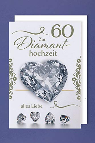 AvanCarte 60 Diamant Hochzeit Karte Grußkarte Alles Liebe Herz Foliendruck 16x11cm