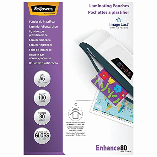 Fellowes® Laminierfolie Enhance - A5, glänzend, 80 mym, 100 Stück; Packungsinhalt: 100 Stück