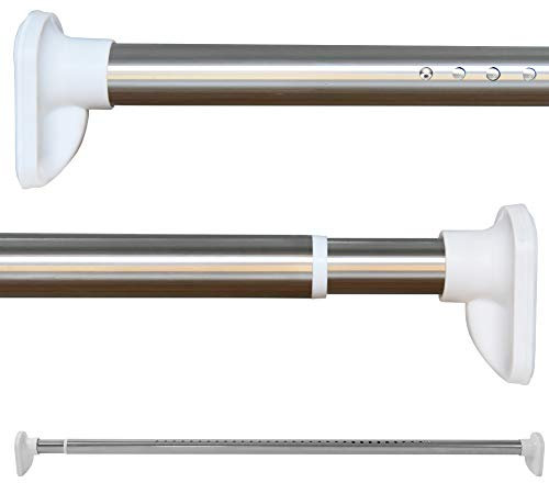 Extendable Shower Curtain Rod No Drilling Telescopic Curtain Poles Wardrobe Clothes Rail Stainless Steel 310-360CM Silver Adjustable Spring Tension Rod For Bathroom Window Kitchen Closet