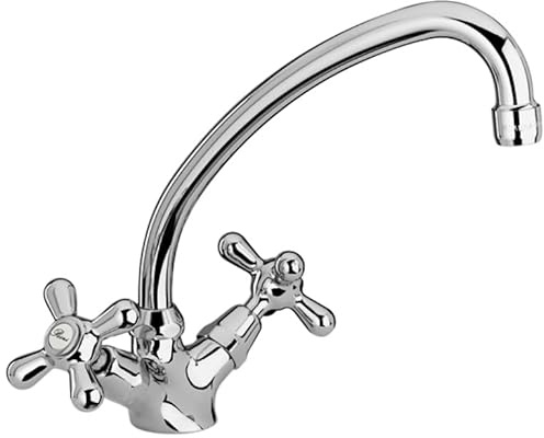 Schläfer | 3460411 - Spültisch-Zweigriffarmatur, Hochwertiger Messingkörper, Verchromt, Hoher Schwenkbarer Auslauf, Hochdruck Armatur, Küchenarmatur, Wasserhahn Waschbecken