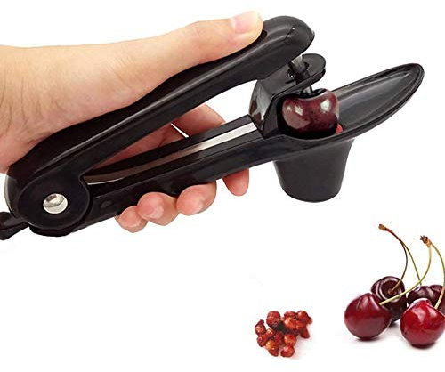 Iwinna Cherry Pitter Tool, Food Grade Olive Pitter Seed Remover with Stainless Rod And Food Grade Soft Silicone Holder, Cherry And Oliver Stoner for Making Jam, Cooking, Bake And Making Jelly(Black)