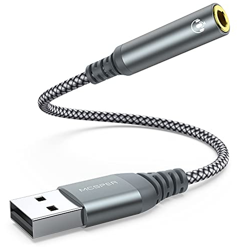 USB to 3.5mm Audio Jack Adapter, External Sound Card Converter Compatible with Headset, PC, Laptop, Mac, Desktops, Linux, PS4 and More Devices (Grey)