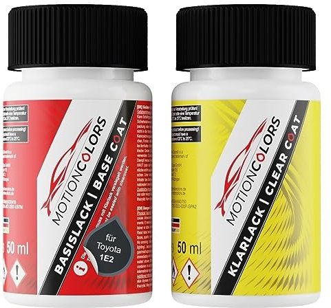 MOTIONCOLORS Dark Grey Mica Metallic/Anthrazit Mica Metallic 1E2 für Toyota Autolack Lackstift Set Basislack und Klarlack je 50ml