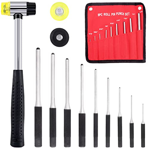 Cimeton 12Pcs Roll Pin Punch Set with Hammer and Storage Pouch, 9 Sizes 1/16 5/64 3/32 1/8 5/32 3/16 7/32 1/4 5/16'' Steel Removal Tool Kit for Jewelry Watches Craft Automotive…