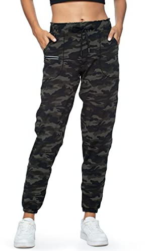 Haowind Pantaloni da Jogging per Le Donne con Tasche Riflettenti Elastico in Vita Allenamento Sport Pantaloni Comodi da Salotto Yoga Pantaloni da Corsa, Verde Mimetico, M