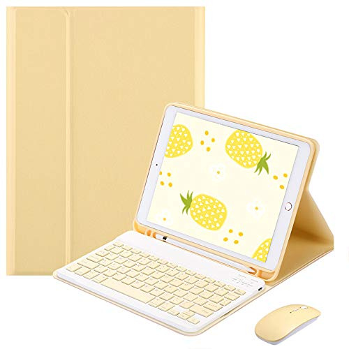 QYiiD Funda con Teclado para iPad Mini 5/ Mini 4, Funda Protectora Delgada - Teclado en Español y ratón inalambrico Desmontable para iPad Mini 5 2019(5th Gen)/ iPad Mini 4 2015, Amarillo