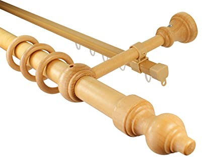 Holz Gardinenstange 28 mm mit U-Schiene Farbe Eiche hell, 200 cm