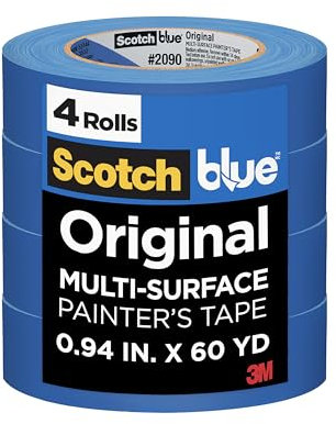 ScotchBlue Ruban de peinture original multi-surfaces - 0,94 pouces x 60 m - 4 rouleaux - Bleu - Ruban de peinture pour protéger les surfaces et s'enlève facilement - Ruban de peinture multi-surfaces