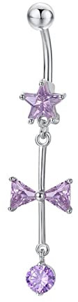 Stfery Belly Piercing Dangle, Geschenk Kupfer Lila Bowknot und Star Shape mit Lila Zirkonia Geschenk für Damen