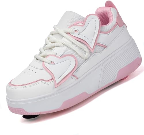 LIWLLIUA Chaussures à Roulette Garçons Filles, 2 en 1 Patins à roulettes Retractable Enfant avec 4 roulettes Frein Avant Chaussures de Skateboard Réglables Adolescents