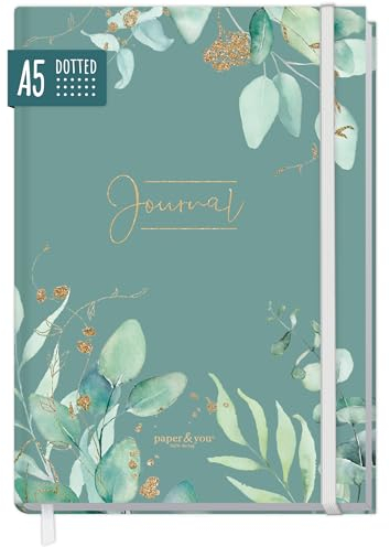 paper&you® dotted Journal A5 mit Gummiband Blattgold mint 156 Seiten, Notizbuch gepunktet, Tagebuch - nachhaltig & klimafreundlich