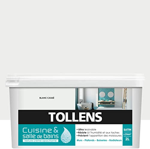 Tollens Peinture Cuisine Et Salle De Bain - Ultra Résistante Pour Murs, Boiseries, Radiateurs - Blanc Casse - 2L = 24m2