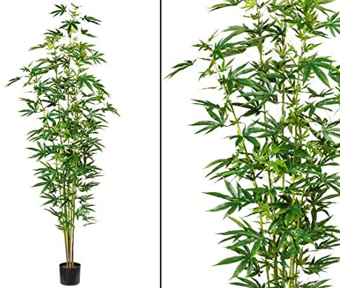 bambussi Marihuana Cannabis Kunstbaum 230cm mit 7 Zweigen und Blättern im Topf