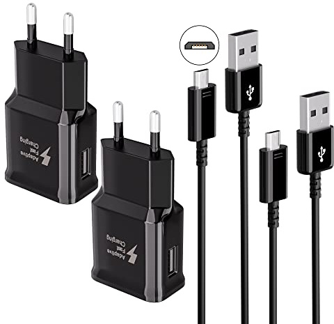 2-Pack Ladegerät mit Micro USB Ladekabel 1.5M für Samsung Smartphone Tablet | 15W Schnellladegerät USB Netzteil und Micro-USB Kabel für Galaxy S7/S7 Edge/S6/S6 Plus/S5/S4/J7/J5/J3/Note 5/4, PS4, LG