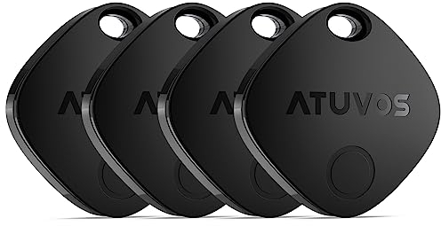 ATUVOS Air Tags - 4 Pack,Tracker Bluetooth Item Finder, Compatible with Apple Find My (iOS Only), Replaceable Battery, IP67 Waterproof, for Keys, Luggages, Suitcases, Bags, Black