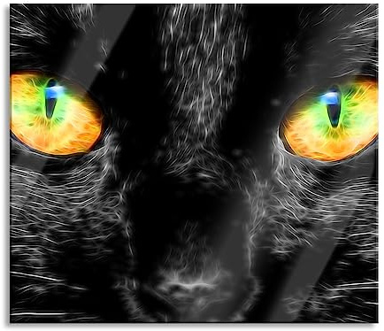 schwarze Katze mit magischen Augen Herdabdeckplatte & Spritzschutz aus Echtglas | Für Herd-Kochfelder | 60x52 cm