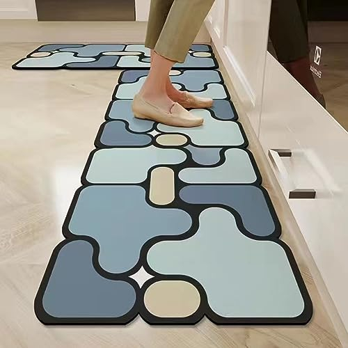 2Stk Küchenteppich 50X80+50X160Cm Blau Küchenläufer Teppich Für Küche Waschbarer rutschfest Läufer Küchenmatte Weich Und Superabsorbierend Waschbar In Waschmaschine