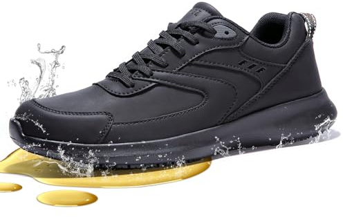 SPIEZ Non Slip Work Trainers, Kitchen Shoes for Chef Men, Waterproof Walking Shoes, Men's Work Shoes Black UK Size 8