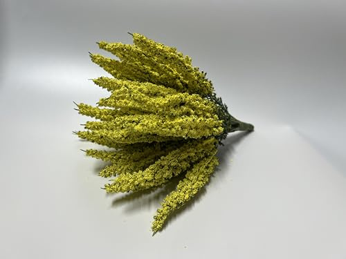 mucplants Kunstblume Erika Calluna Gelb auf Steckstab, künstliches Heidekraut, 28 cm, 24 Blütenstiele, Herbstblume