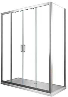 6mm Duschkabine H 190 Feststehende Wand und 4-türige Tür mit zentraler Öffnung Maß (72,5-75 Feststehende Wand + Tür 138-143)