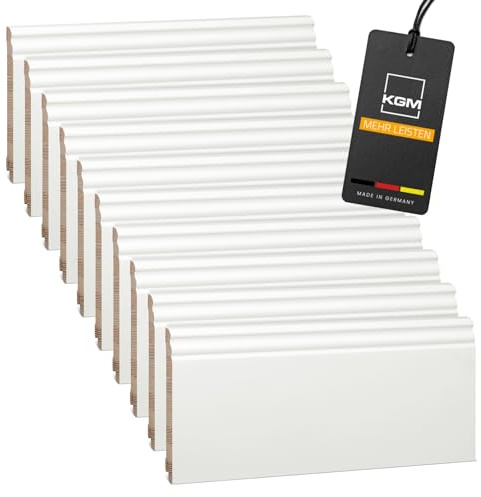 KGM Hamburger Massivholz Sockelleiste - Weiß - 2400 x 18 x 135 mm - 10 Stk. | Kiefer lackiert, Fußbodenleiste, Altberliner Profil, Wandabschluss, Kabelkanal, lösemittelfrei, für Laminat & Vinyl, 24m