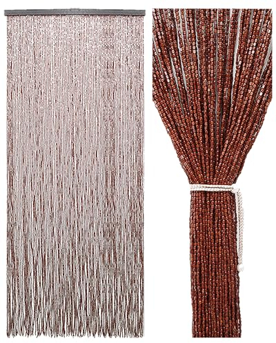 Ezcasch 90x200cm Holz Perlenvorhang - 90 Stränge Braun Retro Holzperlenvorhang - Handarbeit Natur Türvorhang Fadenvorhang als Insektenschutz Fliegenschutz für Schlafzimmer Wohnwagen Camping