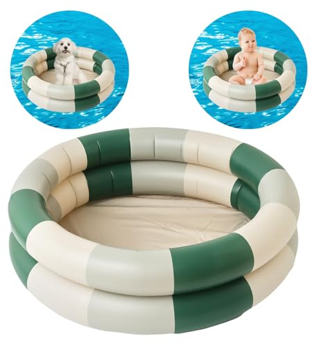 Vintage Streifen Kinder Planschbecken, Aufblasbare Baby Schwimmbad, 2Ring mit Aufblasbaren Sicherheit Blase Boden, für Indoor Outdoor Mädchen Jungen Garten Hinterhof (Grün)