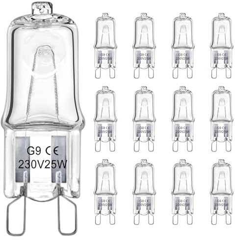 LedWekei Halogenlampor, G9-glödlampa, 220 V, 25 W, transparent 2-stifts kapsellampa, varmvit 2 700 K dimbar glödlampa (12 st)