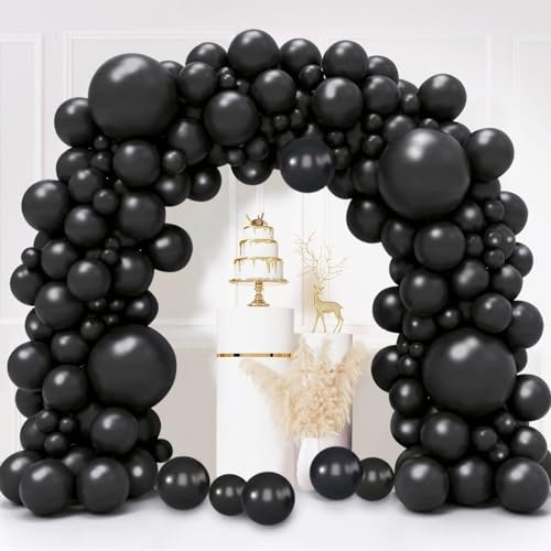 Luftballons Schwarz, 130 Stück Schwarze Ballon Girlande Set, 18 12 10 5 Zoll Latex Helium Luftballon Girlande Schwarz, Party Luftballons Ballonbogen für Geburtstag Hochzeit Babyparty Halloween Deko
