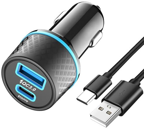 Galaxy A17/A17 5G/A16/A16 5G/A15 5G/A14/A14 5G/A13/A12/A11 USB C Car Charger 38W Fast Charger Cable PD & QC 3.0 Dual Port Cigarette Lighter Travel Power Adapter LED USB Cable For Samsung Galaxy A15