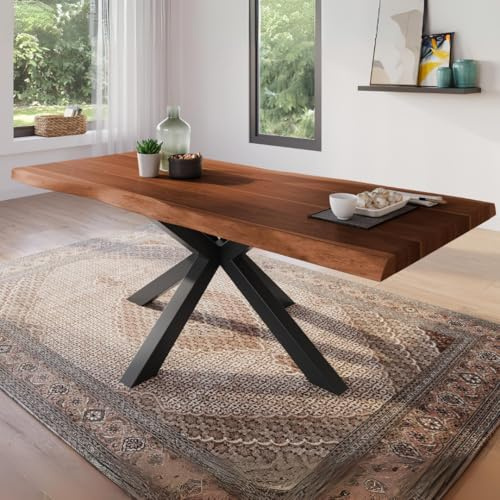 trelevo Esszimmertisch 220x100 cm nussbaumfarben Spider-Gestell Baumkante