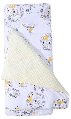 Toddler siest Mat avec Oreiller, 47x20inch Cartoon Lions imprimé pour Enfants napot avec Oreiller et Couverture, Sac de Sommeil pour Enfants Portable, Tapis de Couchage pour Tout-Petit pour garderie