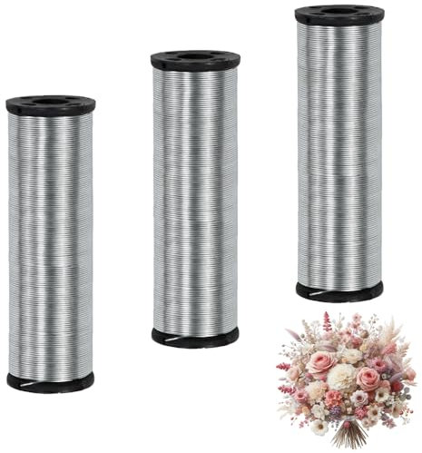 LPAMABA 3 Rotoli Filo per Legare Piante, 0.7 mm x 100 m, Filo Metallico per Giardinaggio Antiruggine per Legatura, Fissaggio e Supporto di Piante, Fiori e Bonsai, Fili Metallici per Fioristi, Argento
