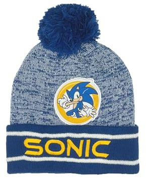 Mütze Kinder Sonic | Sonic the Hedgehog | Bommelmütze | Beanie | Winter-Mütze | Strickmütze | Haube | kleine Geschenke für Jungen (DE/NL/SE/PL, Numerisch, 52, Blau)
