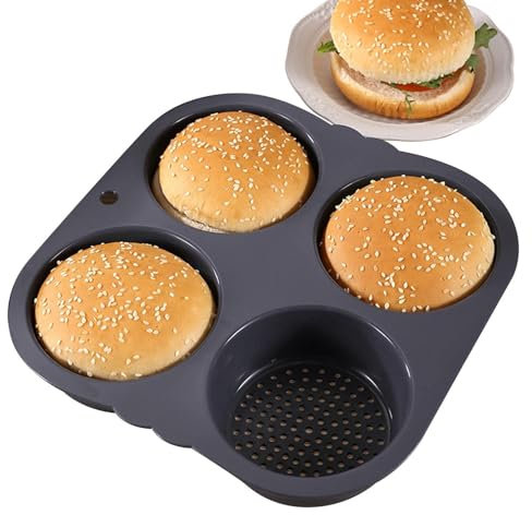 Molde de pan de hamburguesas, 4/6 cavidades de molde de pan - de pan flexible reutilizable para moldes para muffins, pasteles, bollos