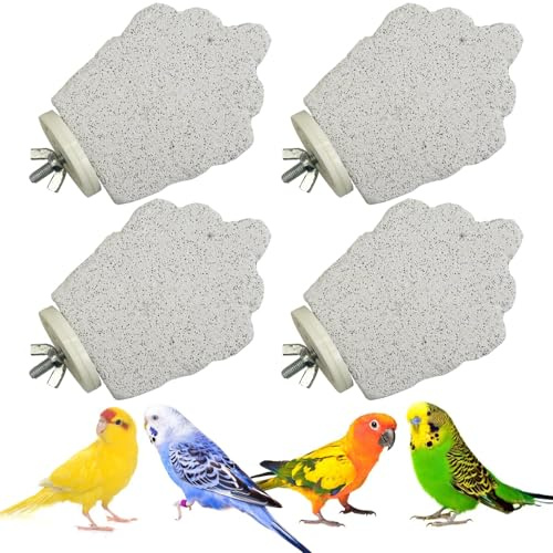 PINVNBY 4 PCS Vogel Sitzstangen Kalzium Papagei Sitzstange Stand Vogel Schnabel Schleifen Stein Fuß Krallen Trimmer Papagei Kauspielzeug Vogelkäfig Zubehör für Wellensittich Nymphensittich Sittich Lov