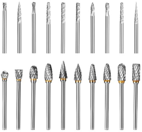 Faankiton 20STK Hartmetall Frässtifte Set mit Doppelschnitt, Wolframkarbid-Rotationsfräser, Hartmetall Rotationsfräser Set, Doppelschnitt Rotationsfräser, Wolframcarbid Fräser, Metall Fräser