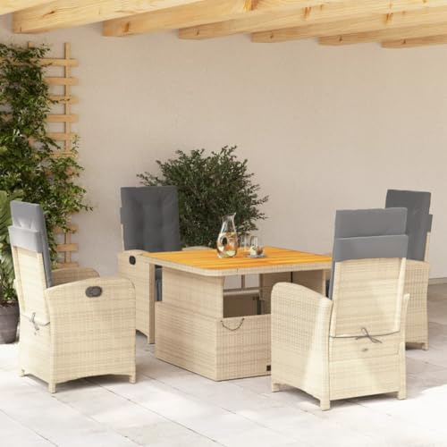 IKAYAA Gartenmöbel Set 6 Verstellbare Hochlehner Stühlen Garten Sitzgruppe 6 Personen Gartenmöbel Set 6 Personen Rattan Essgruppe Gartengarnitur Sitzgarnitur-Beige-5-tlg Typ 8