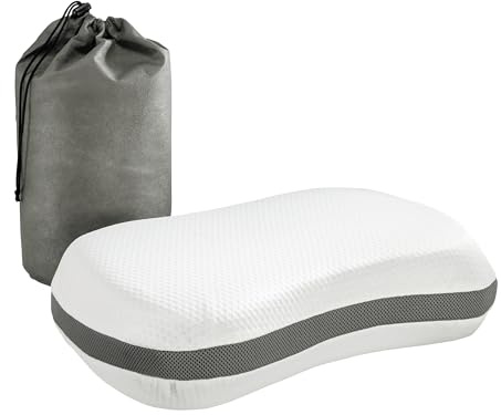XDREAM Travelbuddy ergonomisches Kissen aus Viskoschaum | Kopfkissen für erholsamen Schlaf mit praktischer Tasche für Reisen | waschbarer Bezug | 50 x 30 cm