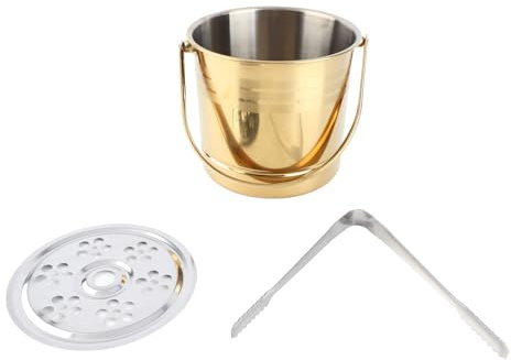 Ice Bucket with Lid and Strainer, Thickened Stainless Steel Ice Bucket for Cocktail Bar, Parties, Chilling Wine, Champagne, Restaurant Bar 1L (Gold)