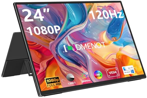 odmenot 1080P Portable Monitor 24 120Hz Travel Monitor 120% sRGB External Second Screen for Desktop Laptop Mini PC MacBook W/Stand HDMI USB-C Gaming Display for PS5/Xbox (OS24-1080P)